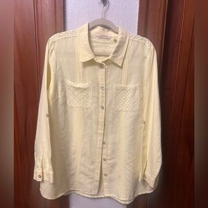 Soft Surroundings Pale Yellow Button-Up Shirt Linen Cotton blend size large NWOT